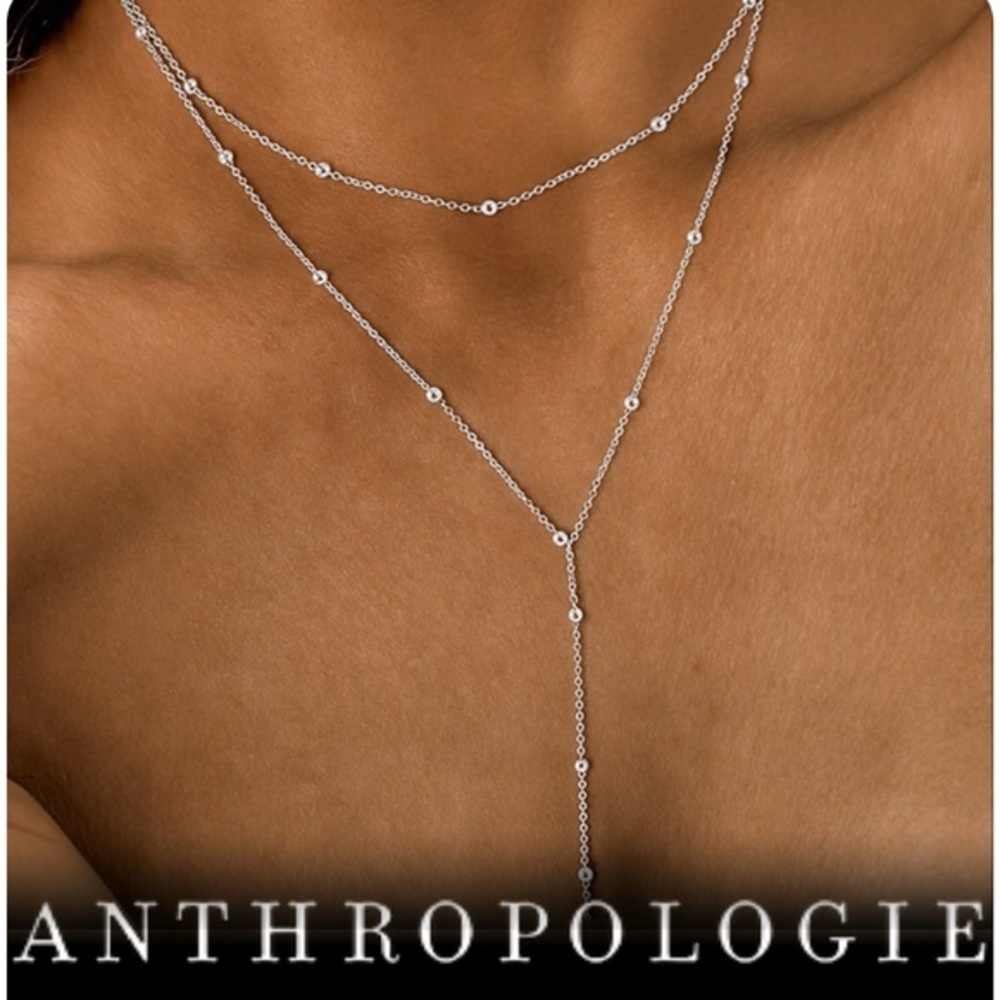 - Anthropologie silver Y-Shape Necklace waterproof 18k /filled ball beads